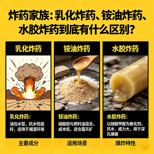栖霞炸药家族：乳化炸药、铵油炸药、水胶炸药到底有什么区别？